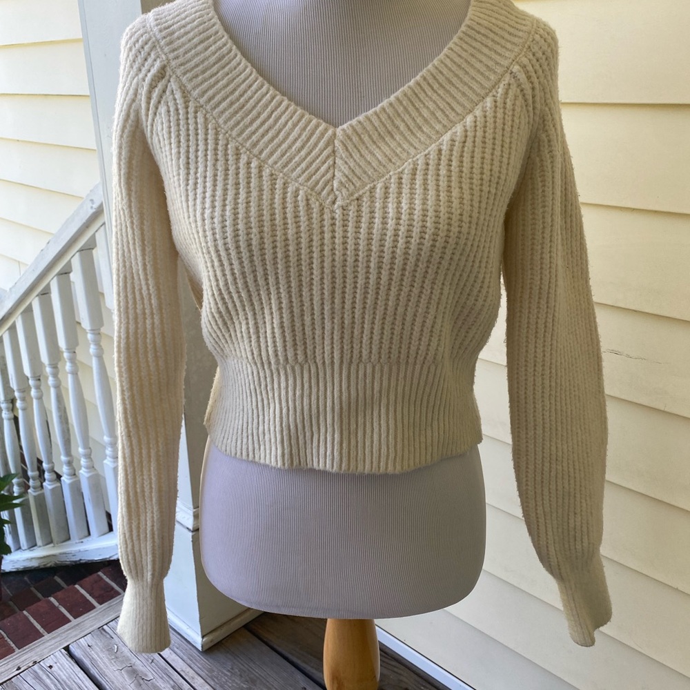 Cozy Large Cream V-Neck Sweater